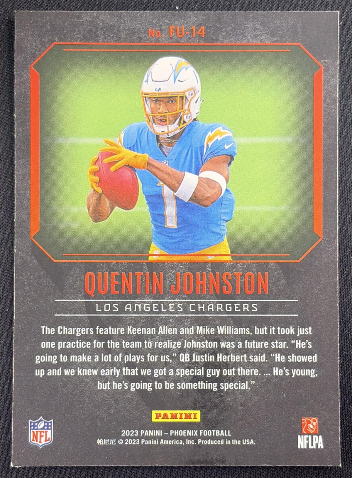 Quentin Johnston 2023 Panini Phoenix Fired Up Silver Chargers Los Angeles Chargers Sports Trading Card