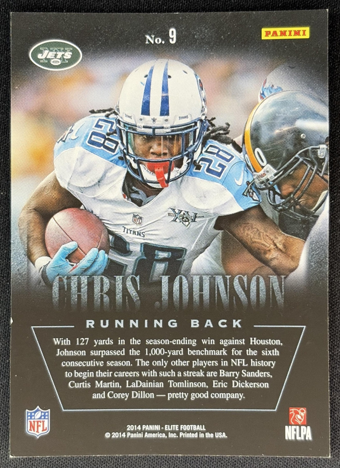 Chris Johnson 2014 Panini Elite Legends of the Fall Silver Jets - Back