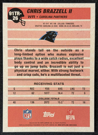 Chris Brazzell II 2026 Topps 1991 Rookie Panthers back