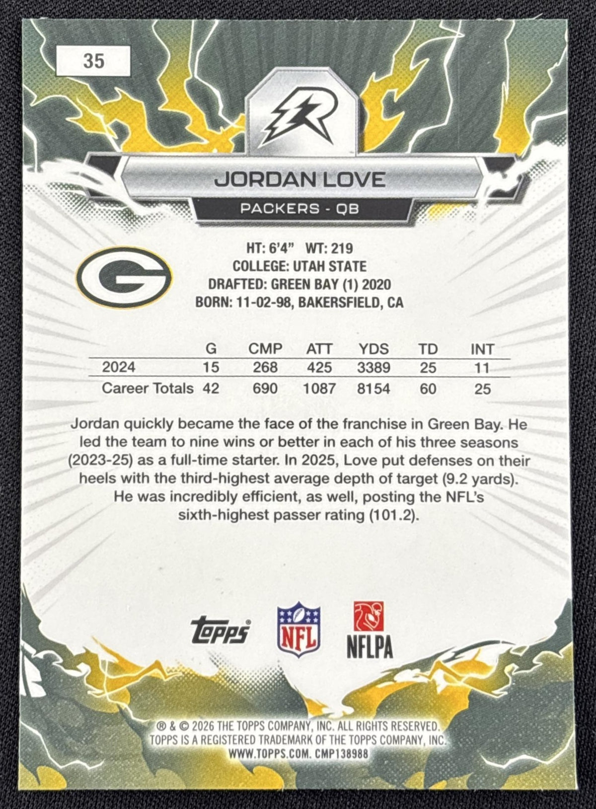 Jordan Love 2025 Topps Resurgence Navy Surge Refractor /275 Packers