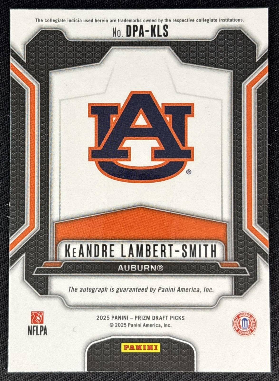 KeAndre Lambert-Smith 2025 Panini Prizm Draft Picks Auto Tigers Back