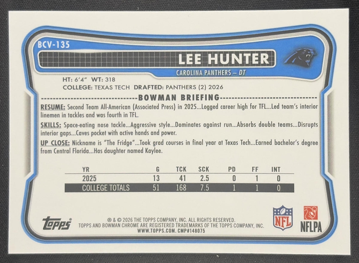 Lee Hunter 2026 Bowman Chrome NFL Mojo Refractor Panthers