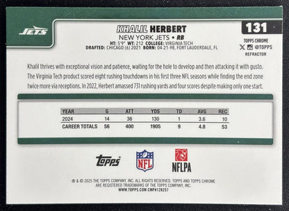 Khalil Herbert 2025 Topps Chrome Refractor Jets Sports Trading Cards