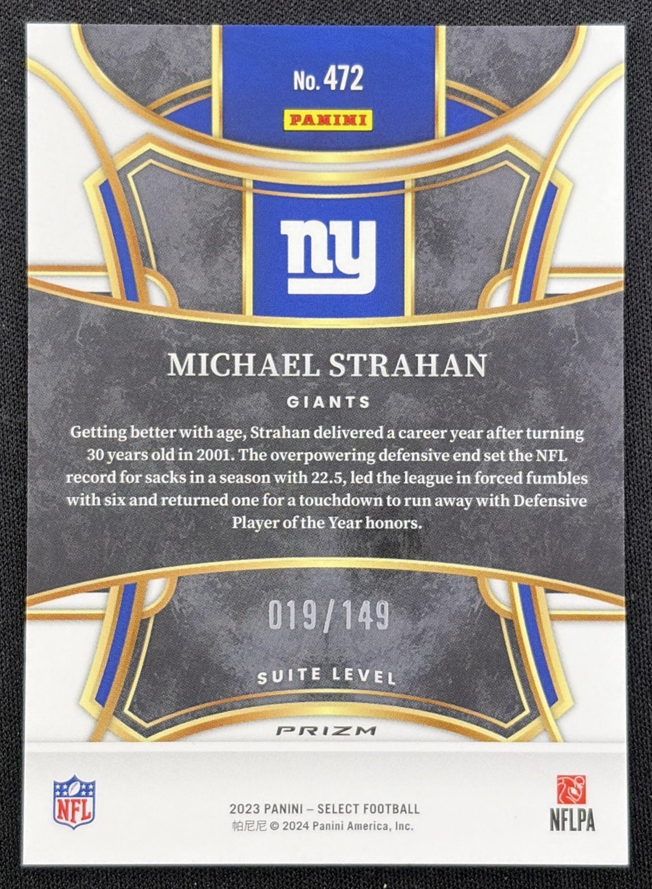 Michael Strahan 2023 Panini Select Tri Color Prizms /149 Giants