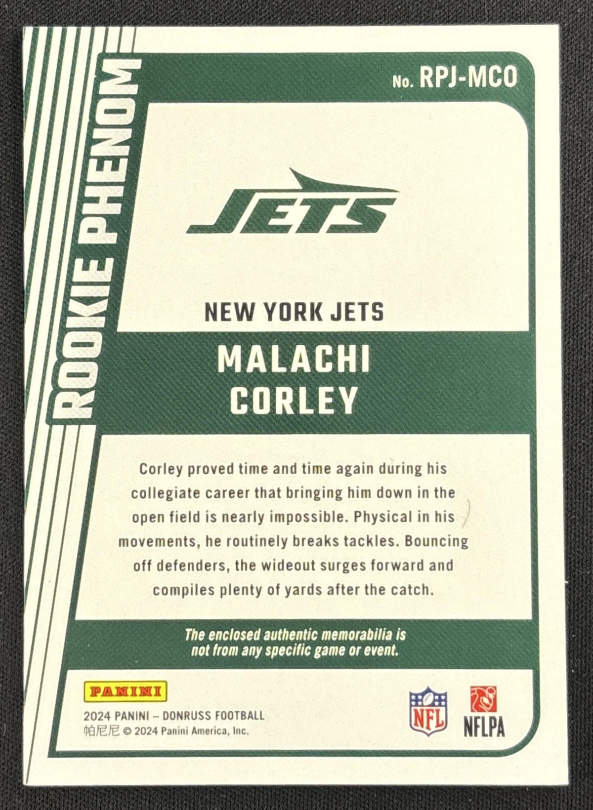 Malachi Corley 2024 Panini Donruss Rookie Phenom Jerseys Jets