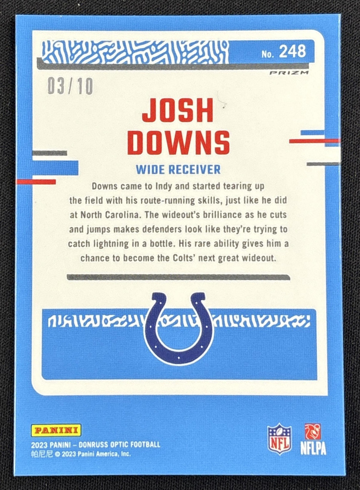 Josh Downs 2023 Panini Donruss Optic Gold Prizm /10 Colts