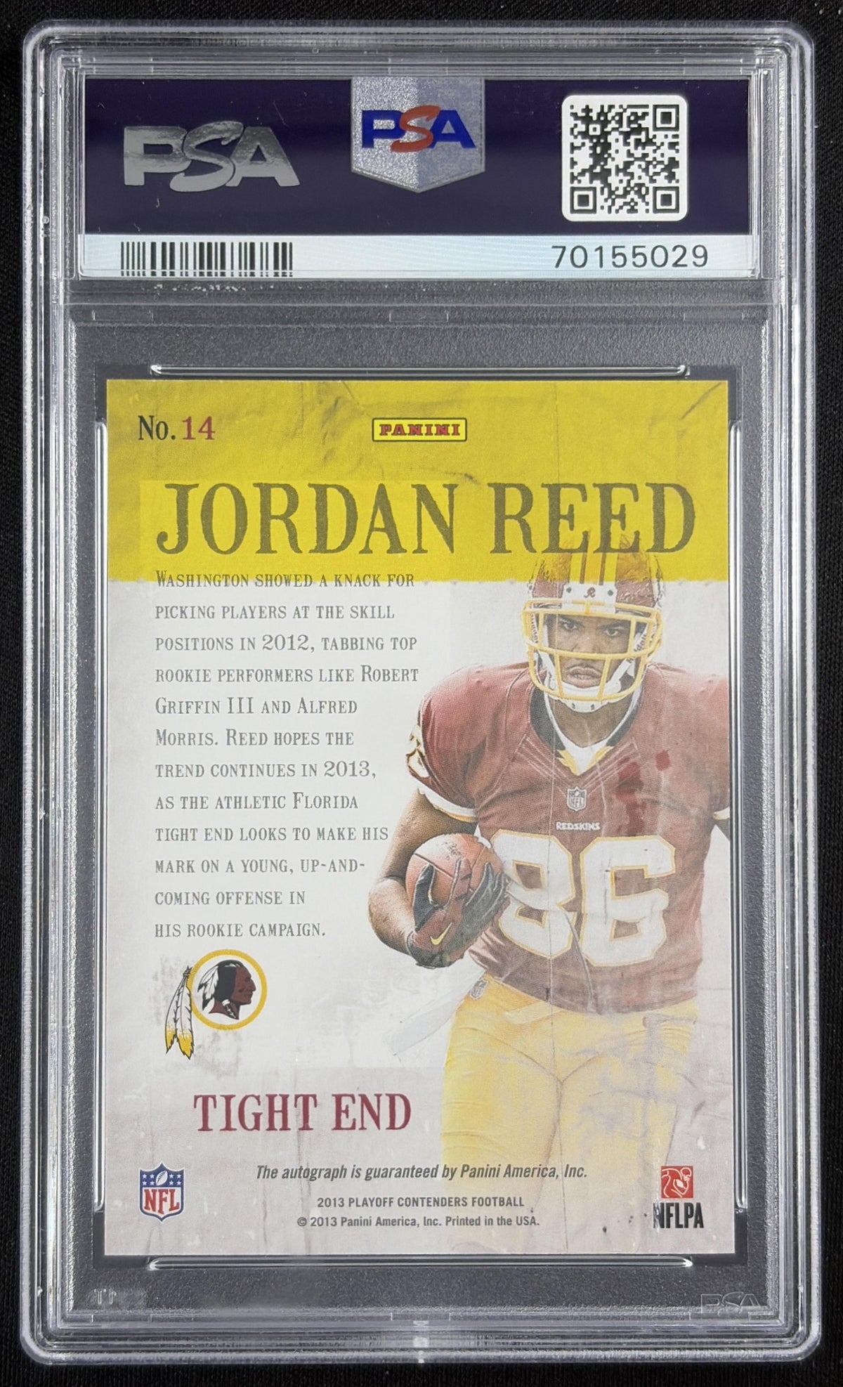 Jordan Reed 2013 Panini Contenders Rookie Ink PSA 9 Redskins Sports Trading Card