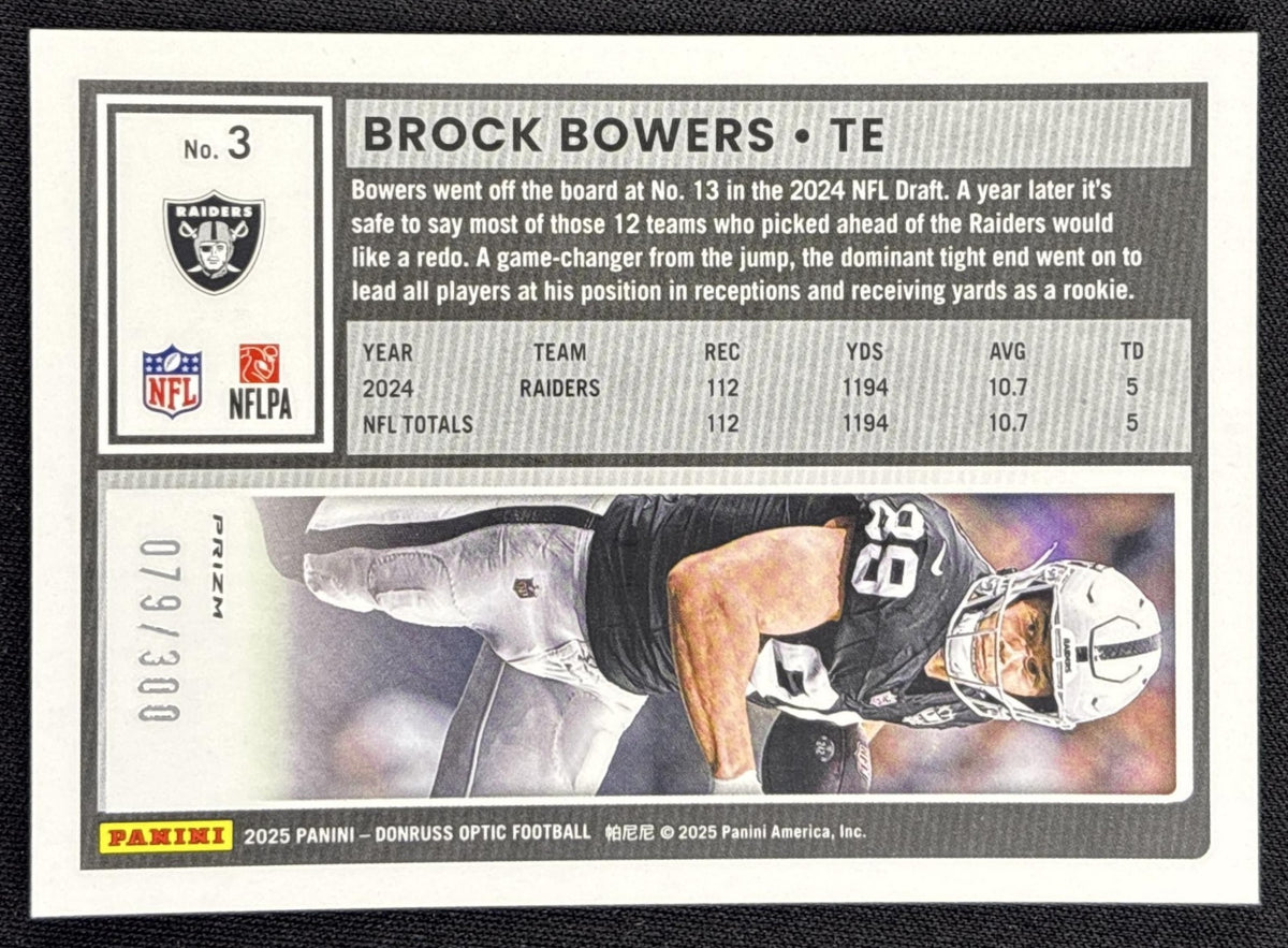 Brock Bowers 2025 Panini Donruss Optic Wave Prizm /300 Raiders