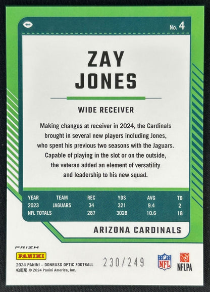 Zay Jones 2024 Donruss Optic Orange /249 Cardinals back