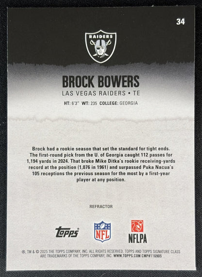 Brock Bowers 2025 Topps Signature Class Chrome Veteran White Refractor Raiders back