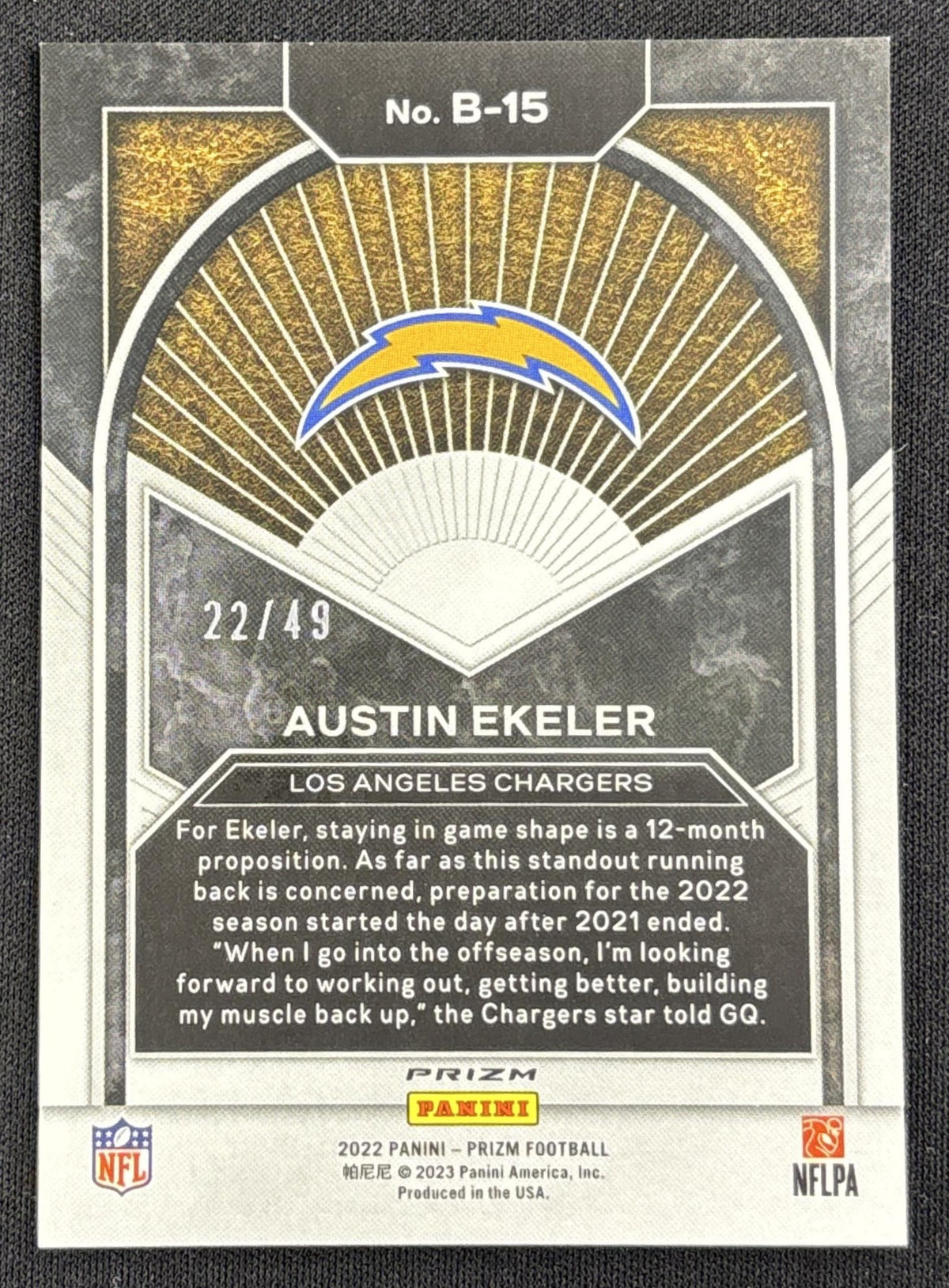 Austin Ekeler 2022 Panini Prizm Brilliance Prizms Purple Power /49 Chargers