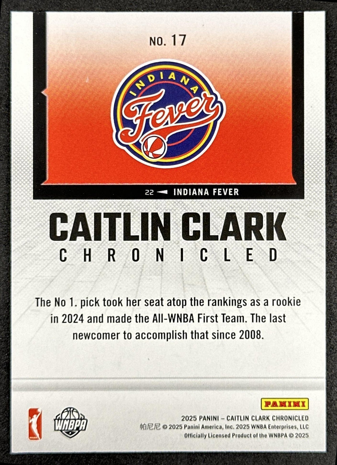 Caitlin Clark 2025 Panini Chronicled WNBA Holo Fever 17 Indiana Fever