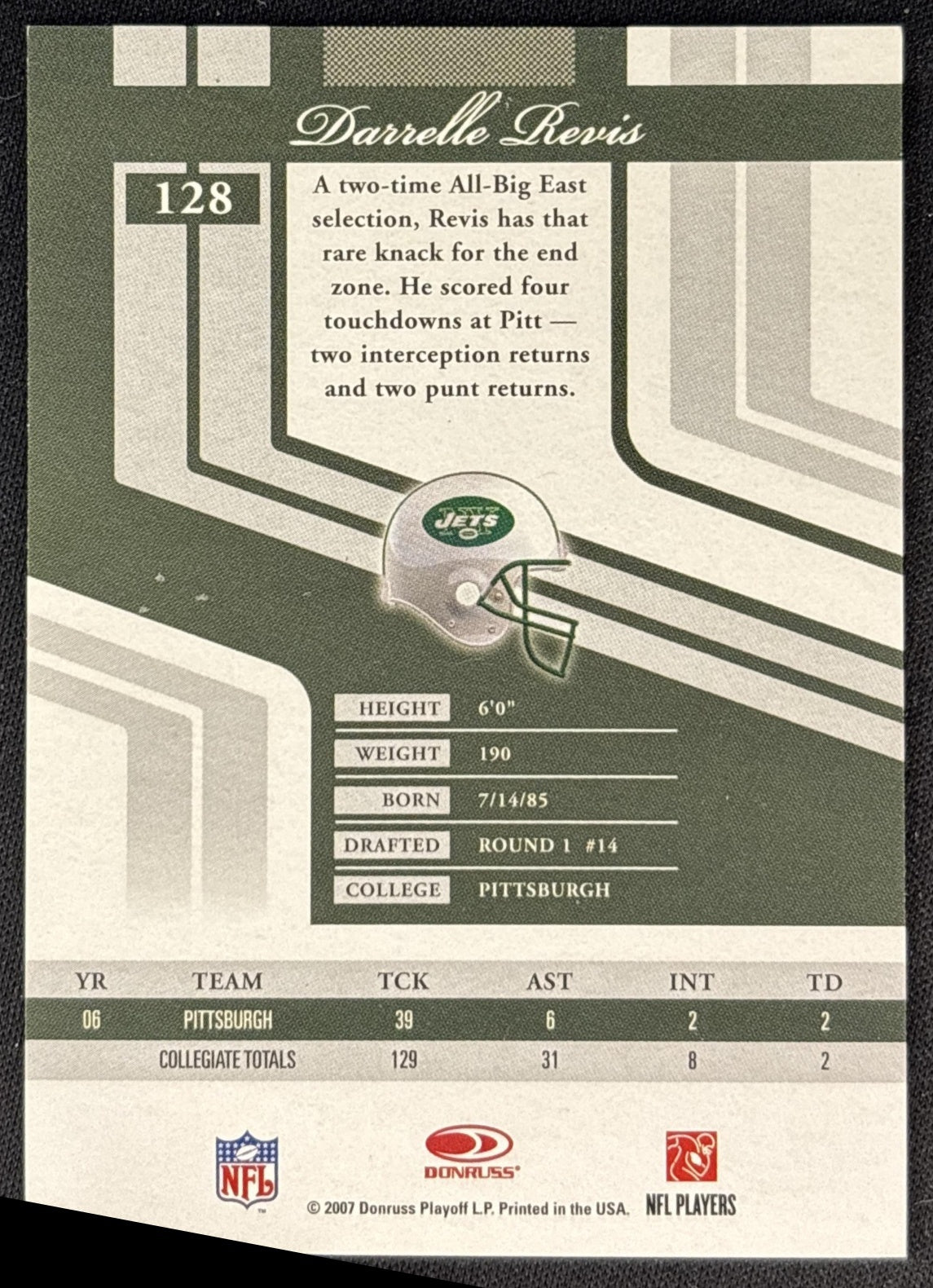 Darrelle Revis 2007 Donruss Elite /599 Jets back