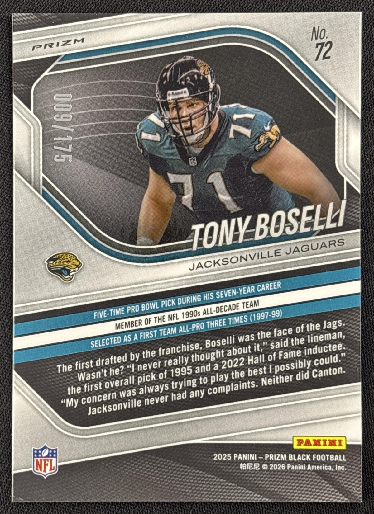 Tony Boselli 2025 Panini Prizm Black White /175 Jaguars