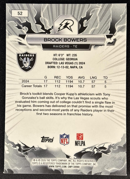 Brock Bowers 2025 Topps Resurgence Sky Blue and Pink Shock Refractor Raiders Las Vegas Raiders Sports Trading Cards