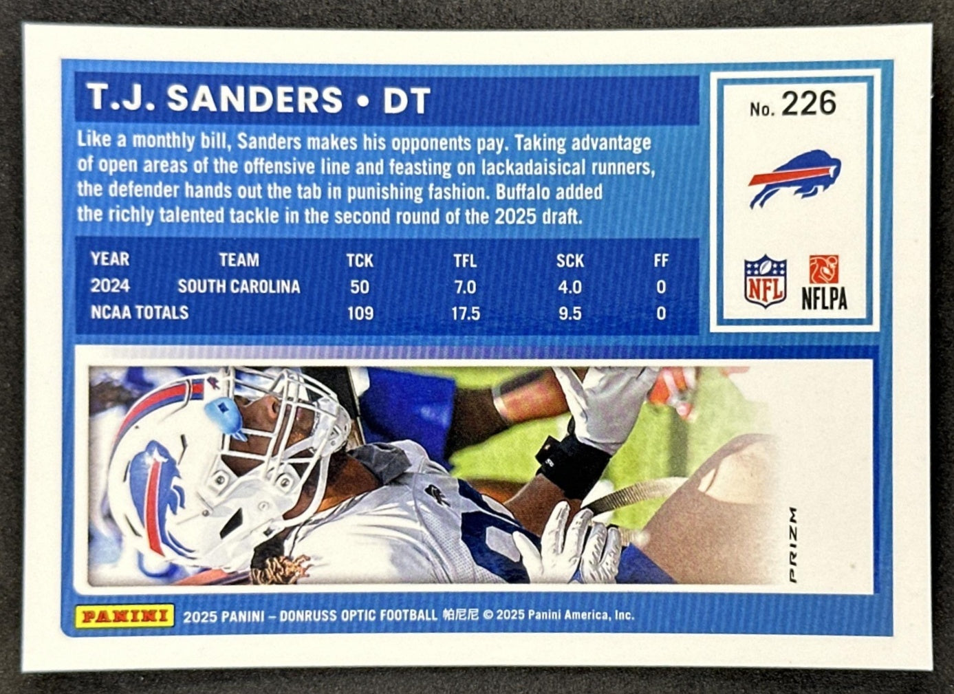 T.J. Sanders 2025 Panini Donruss Optic Rated Rookie Red Mojo Bills back