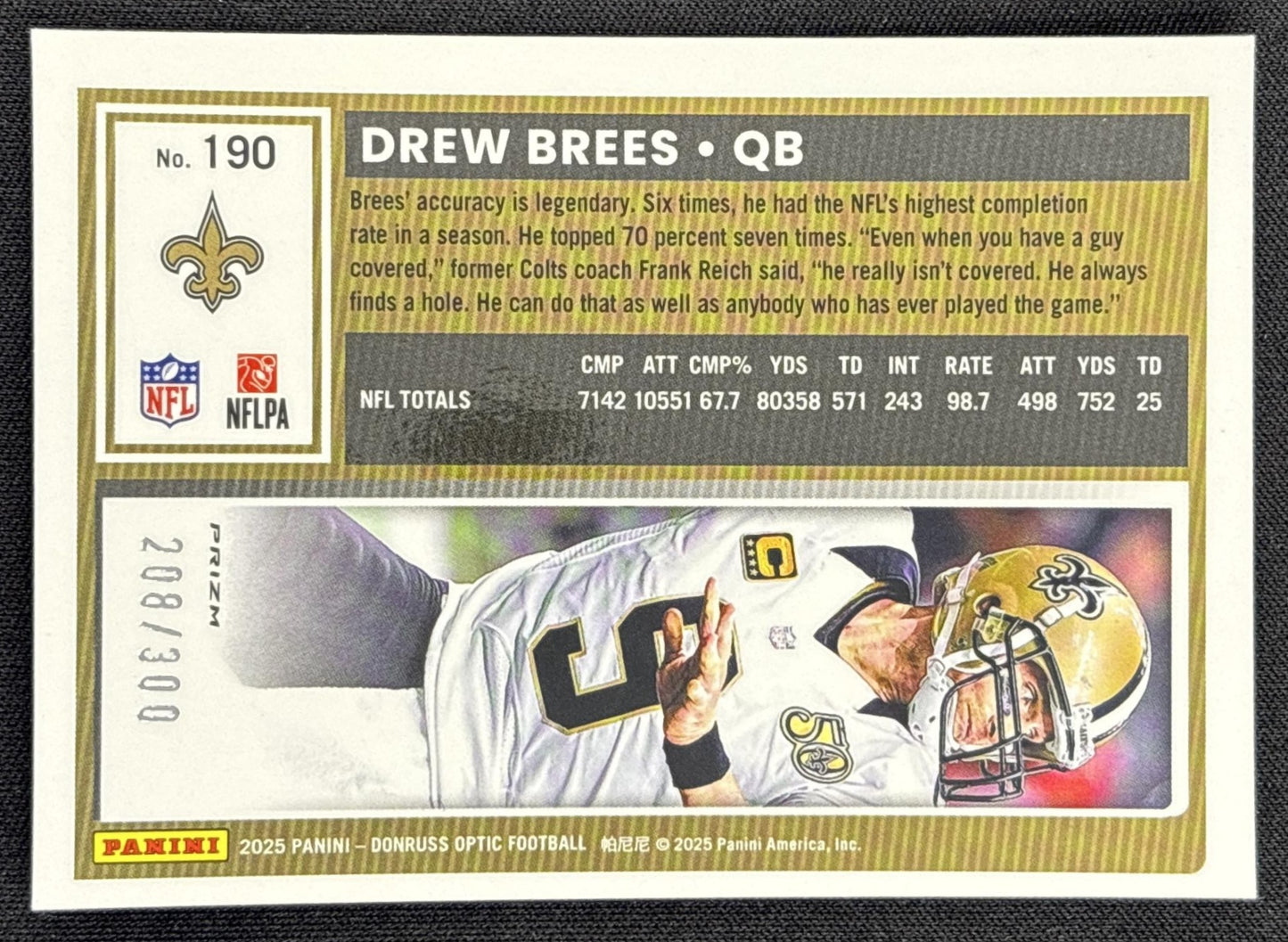 Drew Brees 2025 Panini Donruss Optic Wave Prizm /300 Saints