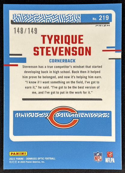 Tyrique Stevenson 2023 Panini Donruss Optic Flex Emoji Prizm /149 Bears back
