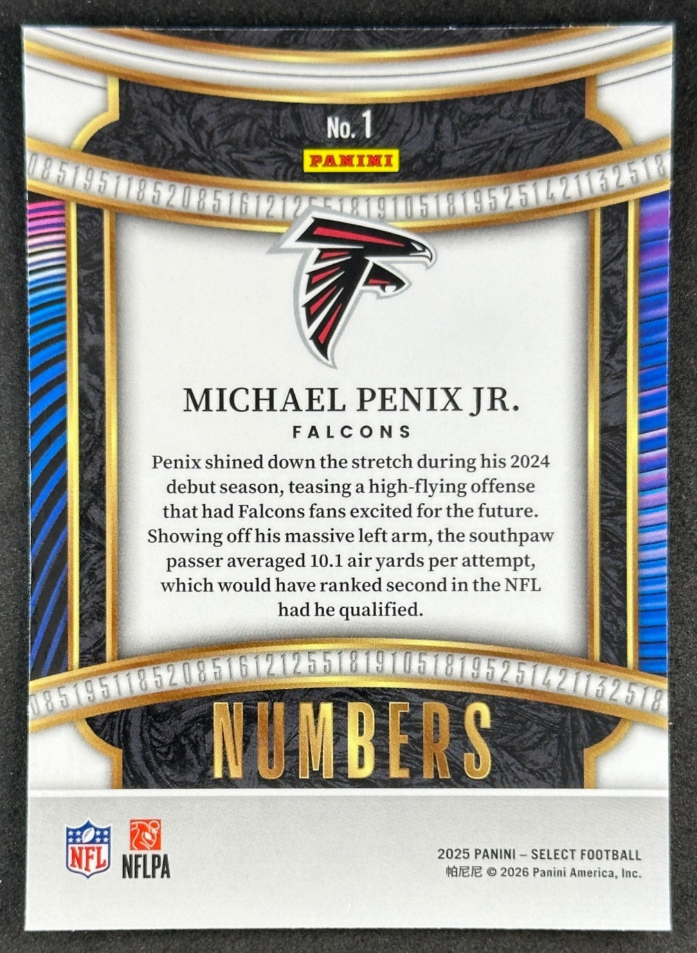 Michael Penix Jr. 2025 Select Numbers Falcons Sports Trading Cards
