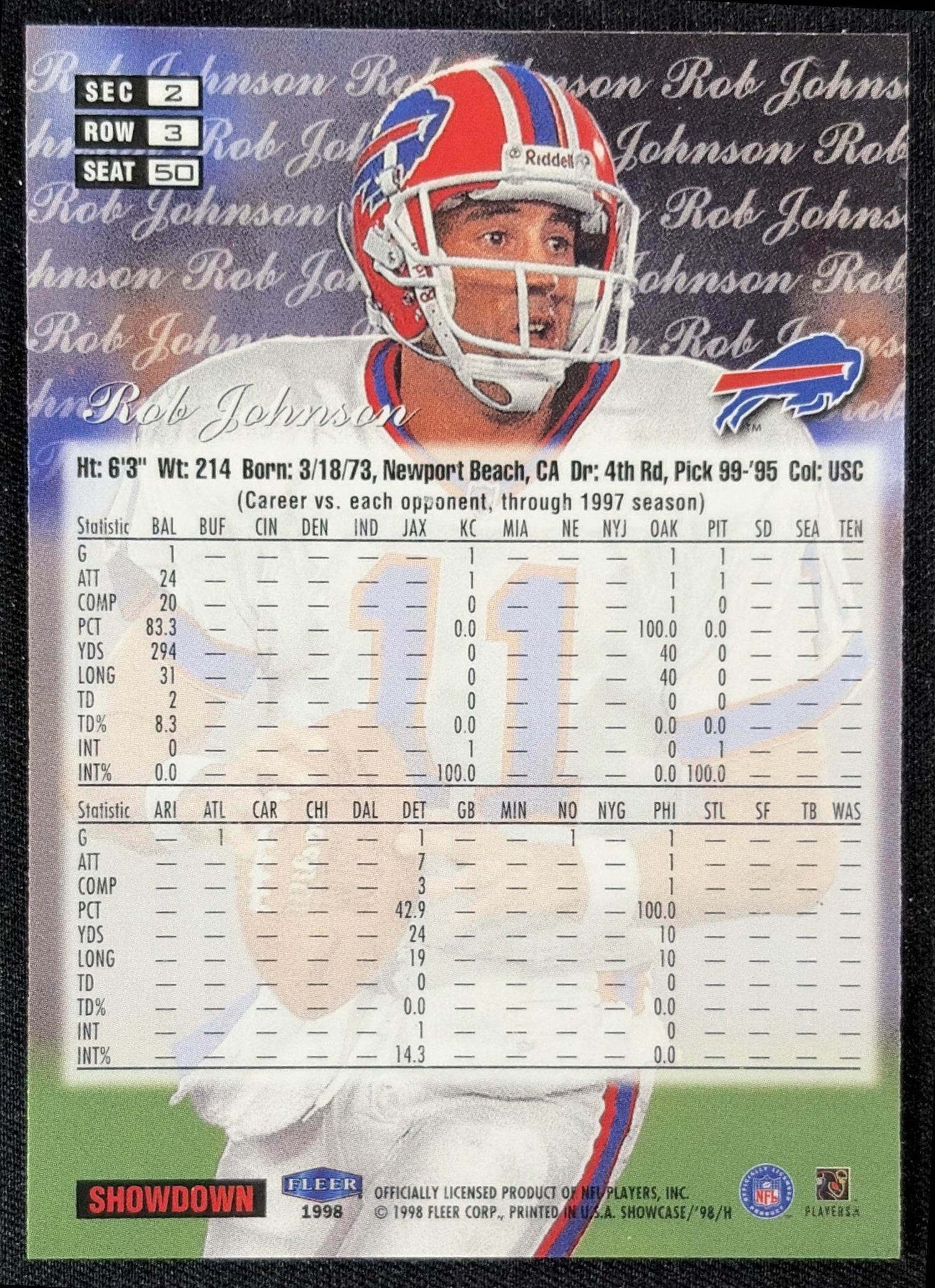 Rob Johnson 1998 Fleer Flair Showcase Row 3 Bills