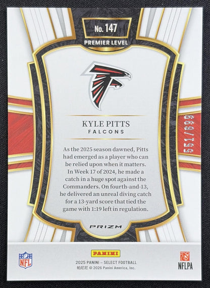 Kyle Pitts 2025 Panini Select Premier Level Purple Prizm Shock /699 Falcons