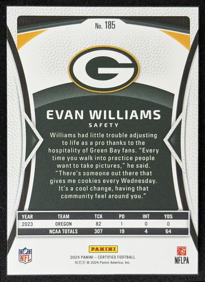 Evan Williams 2024 Panini Certified Rookies Mirror /350 Packers