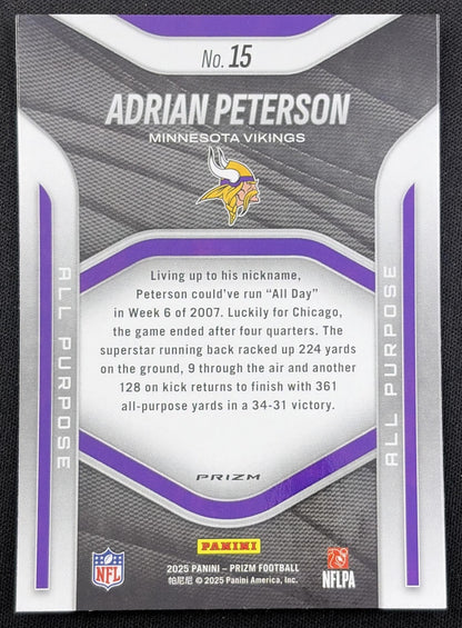 Adrian Peterson 2025 Panini Prizm All Purpose No Huddle Vikings Minnesota Vikings