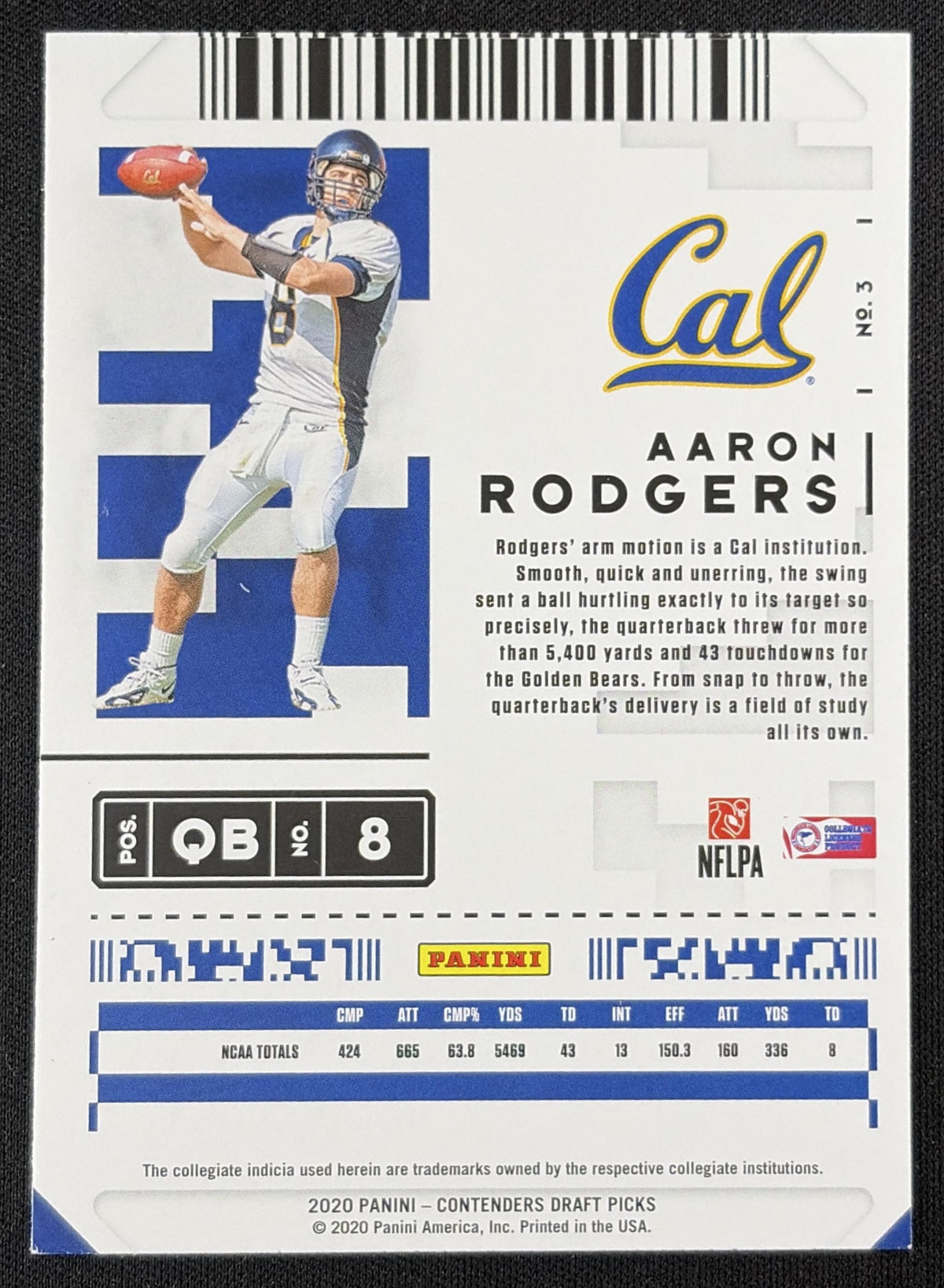 Aaron Rodgers 2020 Panini Contenders Draft Picks Diamonds Golden Bears
