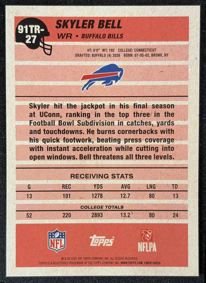 Skyler Bell 2026 Topps 1991 Rookie Bills back