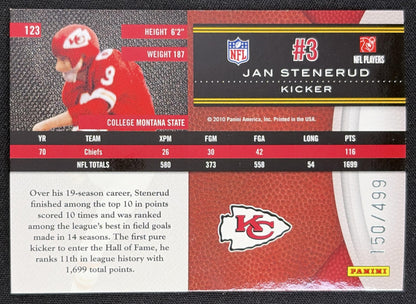 Jan Stenerud 2010 Panini Limited /499 Chiefs Sports Trading Card