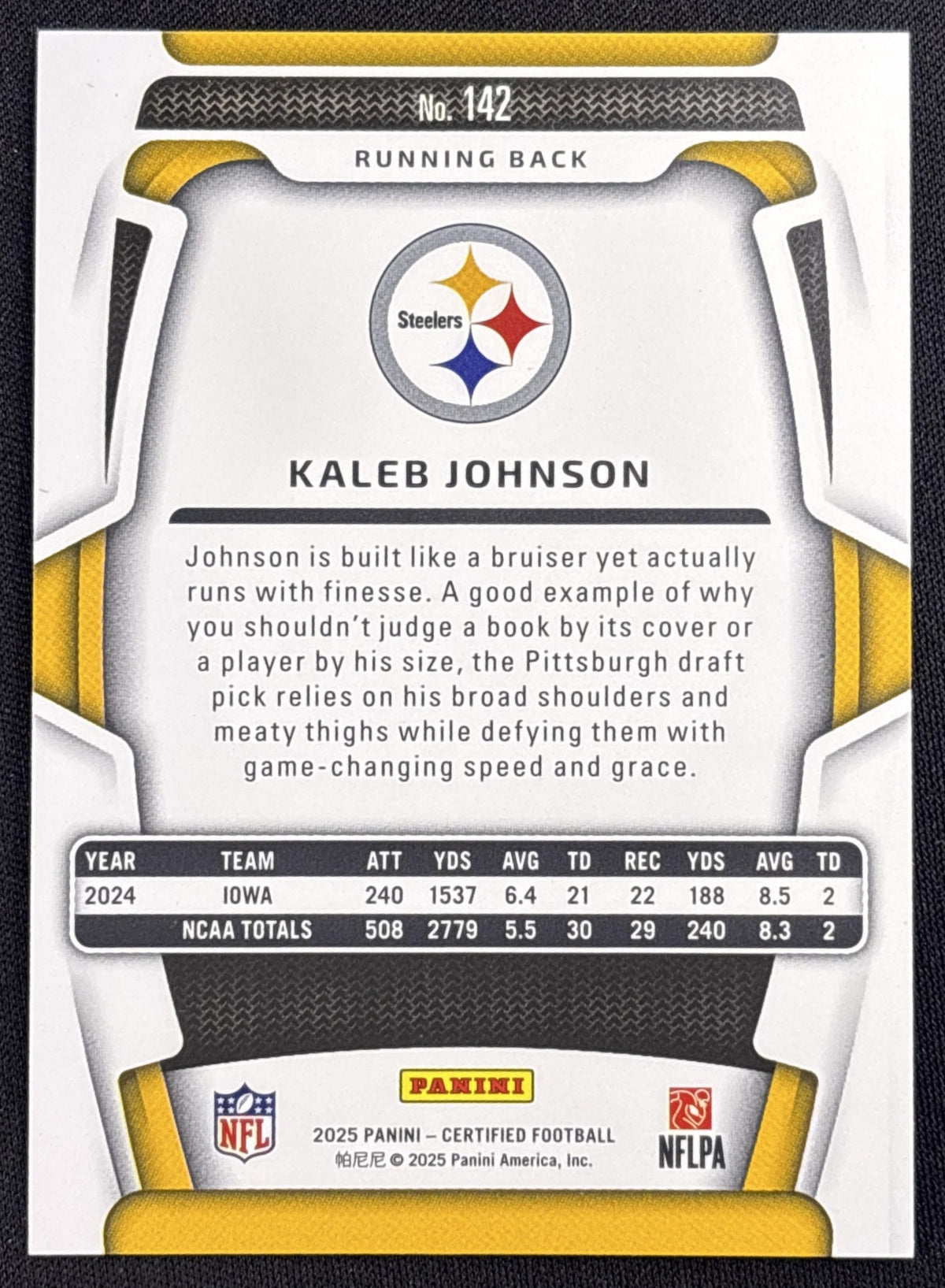 Kaleb Johnson 2025 Panini Certified Rookies Mirror /399 Steelers Pittsburgh Steelers