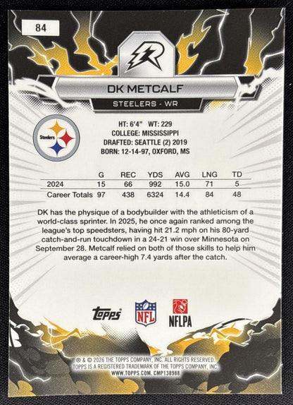 DK Metcalf 2025 Topps Resurgence Blue and Orange Spark Refractor Steelers