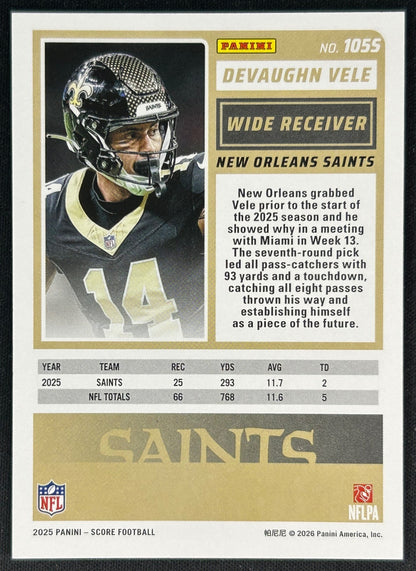DeVaughn Vele 2025 Score Purple Saints Sports Trading Card
