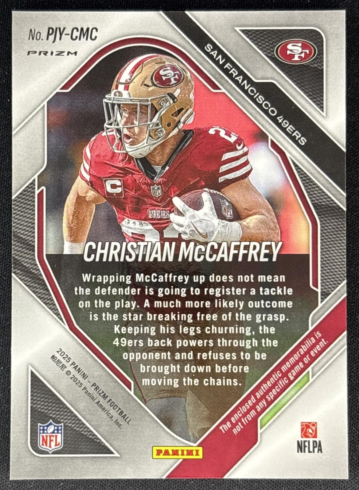 Christian McCaffrey 2025 Panini Prizm Premier Jerseys Neon Green Pulsar 49ers Back