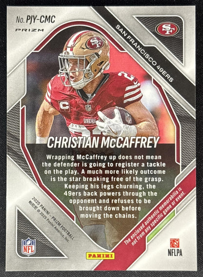 Christian McCaffrey 2025 Panini Prizm Premier Jerseys Neon Green Pulsar 49ers Back