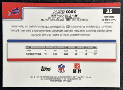 James Cook 2025 Topps Chrome Refractor Bills Sports Trading Cards