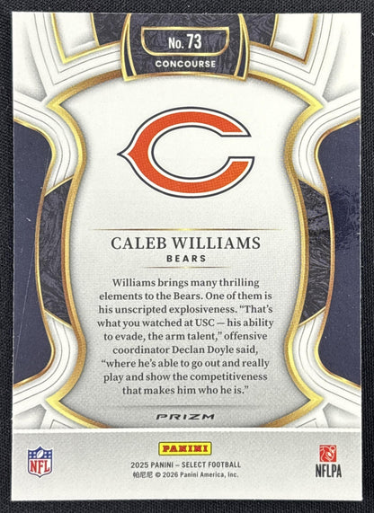 Caleb Williams 2025 Panini Select Concourse Red and Blue Prizm Shock Bears