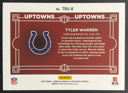 Tyler Warren 2025 Donruss Rookies & Highlights Uptown Horizontal Green Colts Sports Trading Cards