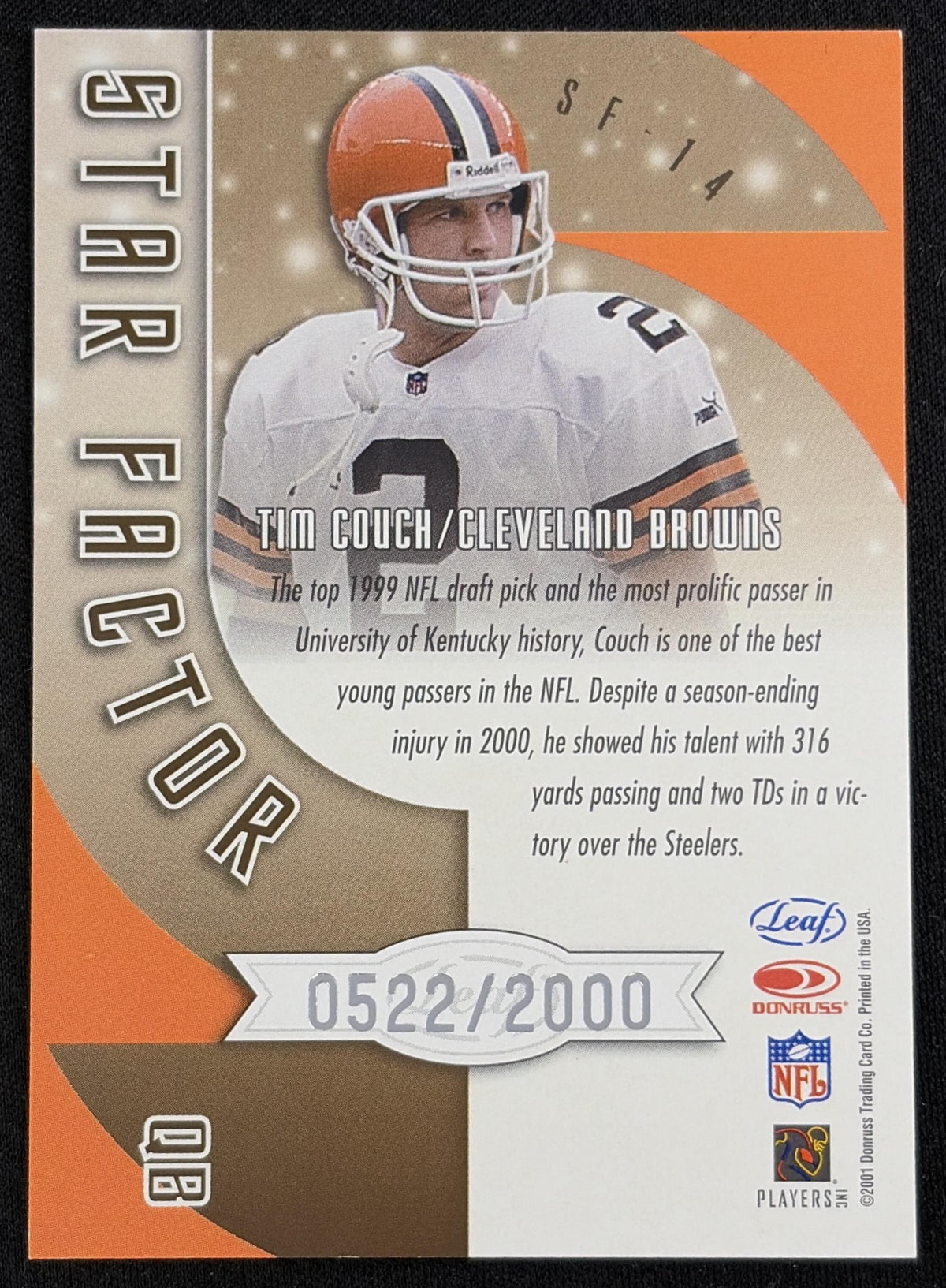 Tim Couch 2001 Leaf Quantum Star Factor /2000 Browns Sports Trading Card