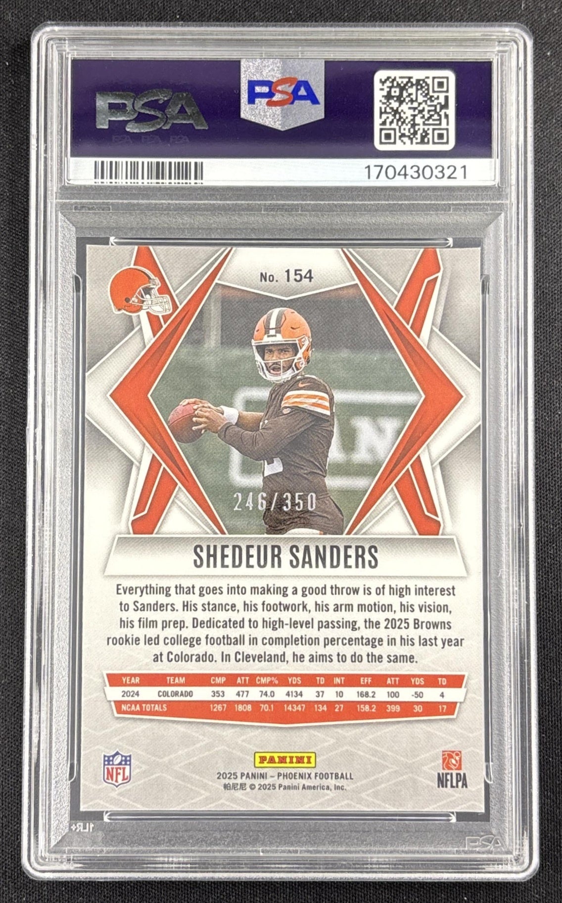 Shedeur Sanders 2025 Panini Phoenix Fire Burst Prizm /350 PSA 9 Browns 170430321