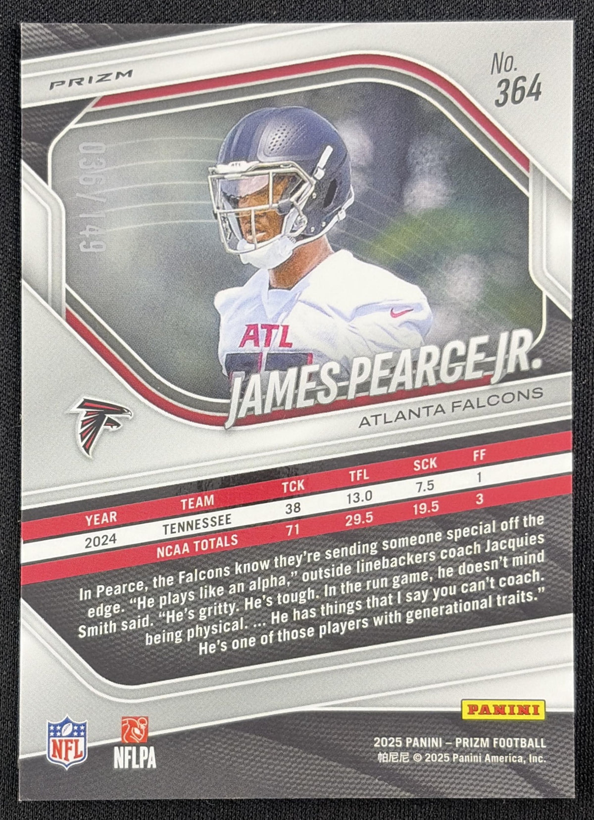 James Pearce Jr. 2025 Panini Prizm Red Wave /149 Falcons