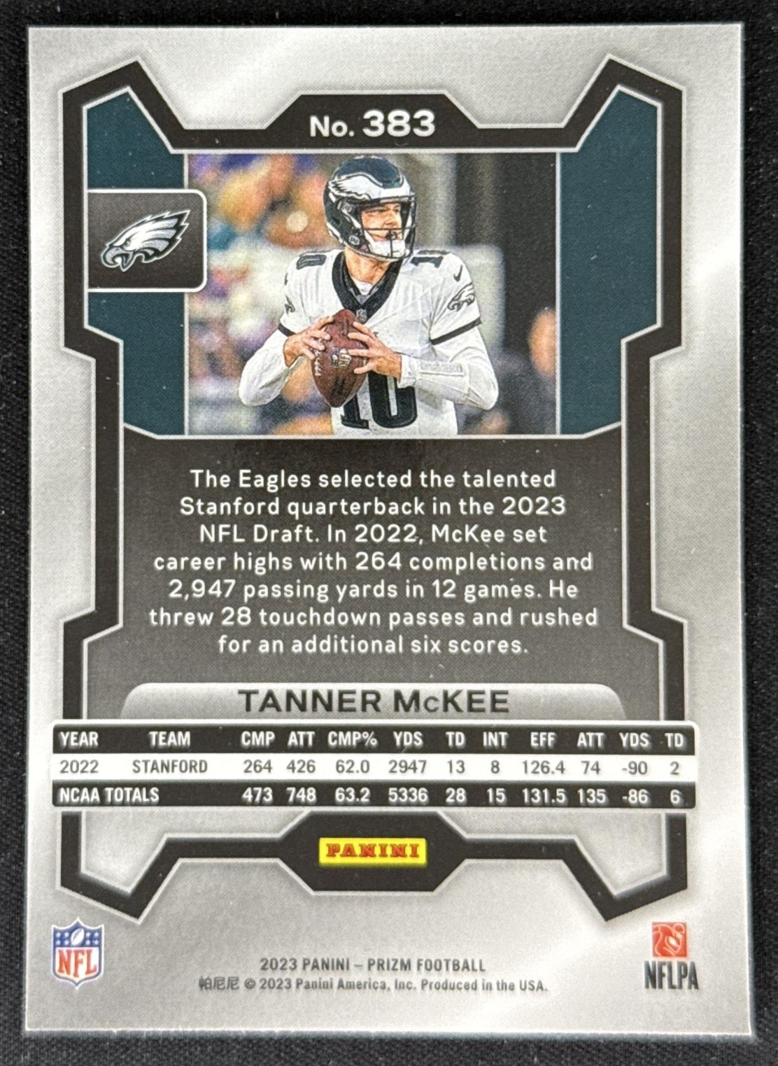 Tanner McKee 2023 Panini Prizm Eagles Sports Trading Card