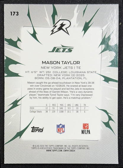 Mason Taylor 2025 Topps Resurgence Sky Blue and Pink Shock Refractor Jets