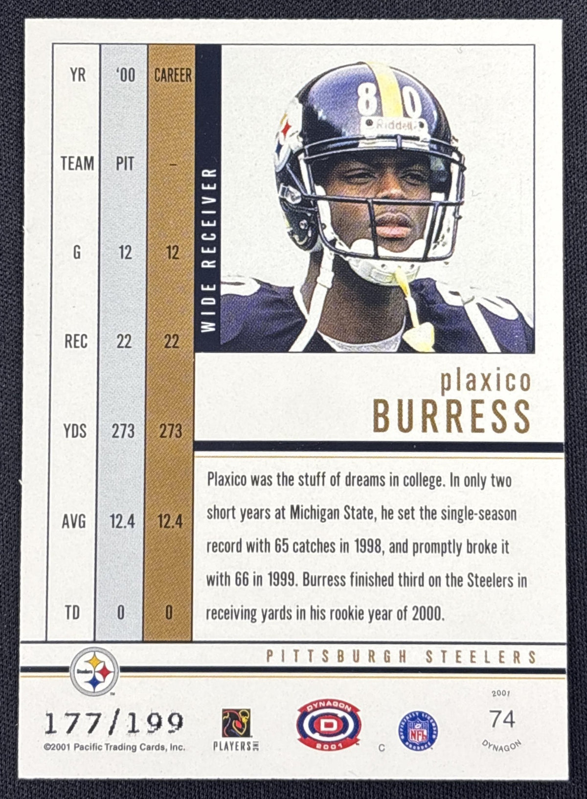 Plaxico Burress 2001 Pacific Dynagon Retail Silver /199 Steelers
