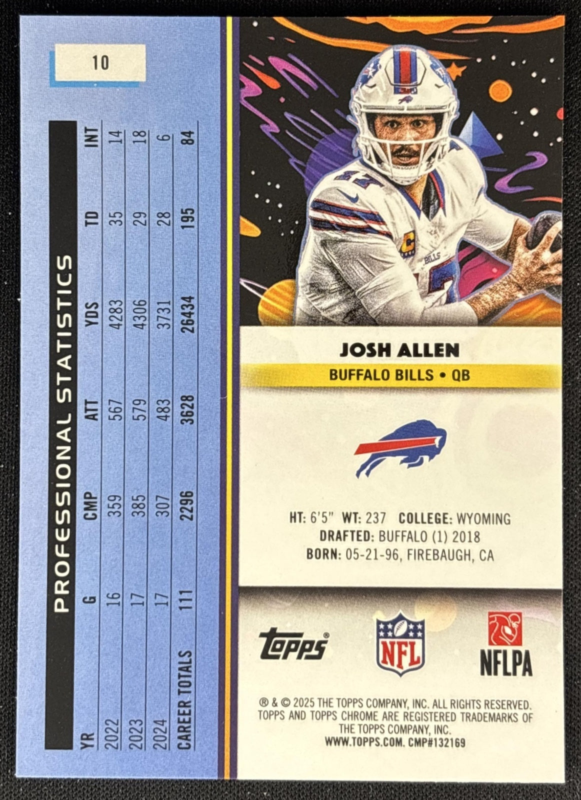 Josh Allen 2025 Topps Cosmic Chrome Bills back