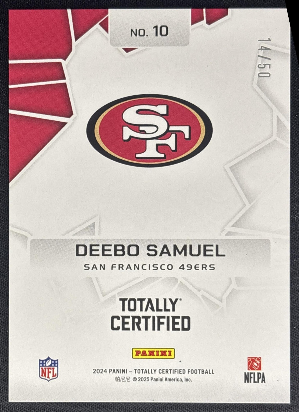Deebo Samuel 2024 Panini Certified Teal Mirror /50 49ers back