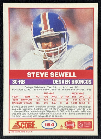 Steve Sewell 1989 Score Broncos Sports Trading Card