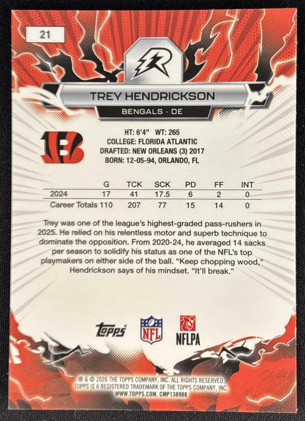 Trey Hendrickson 2025 Topps Resurgence Bengals Cincinnati Bengals back