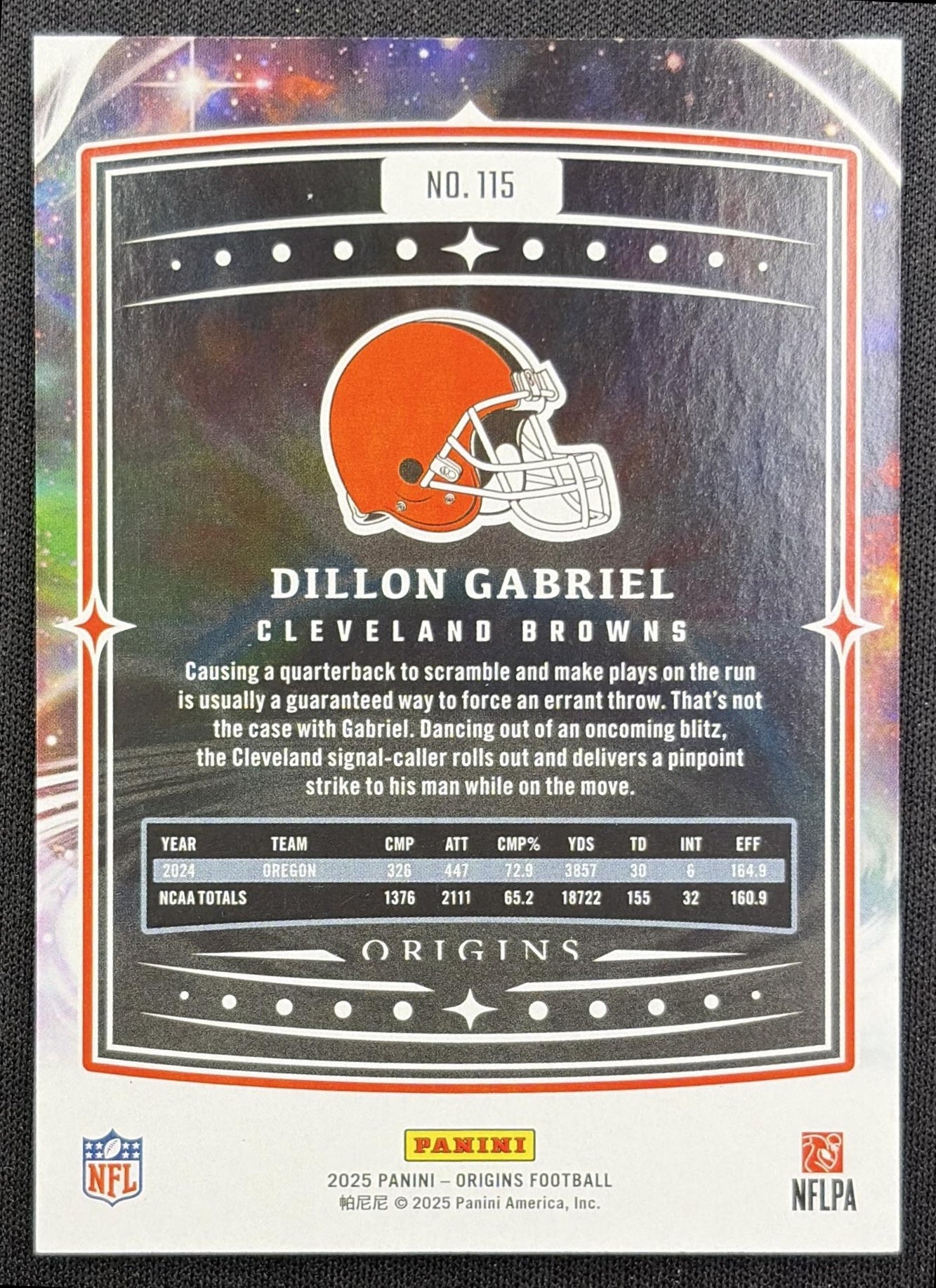 Dillon Gabriel 2025 Panini Origins Rookie Holo Orange /249 Browns