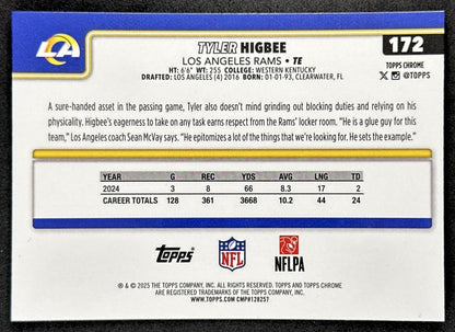 Tyler Higbee 2025 Topps Chrome Red/White/Blue Refractor Rams